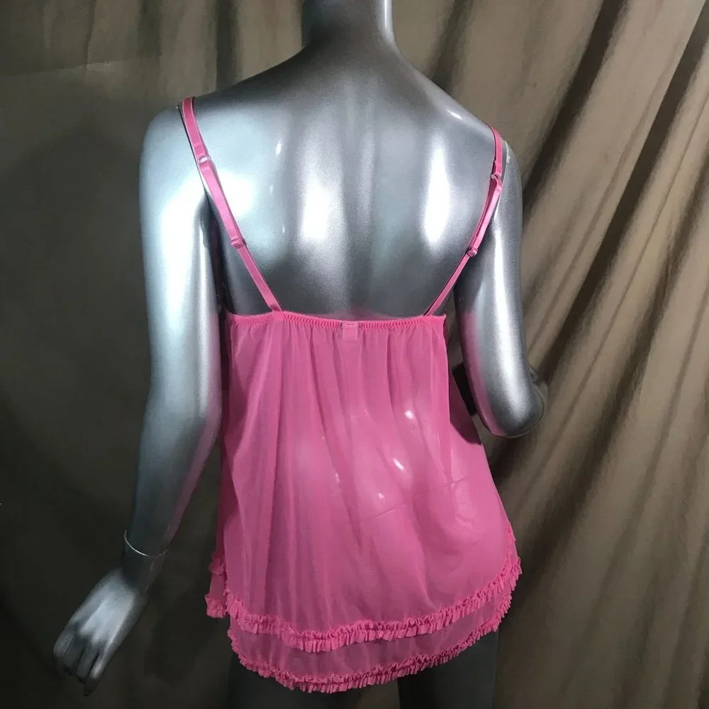 Passion Forever Women's Large Lingerie Slip Teddy Pink Mesh Stretchy